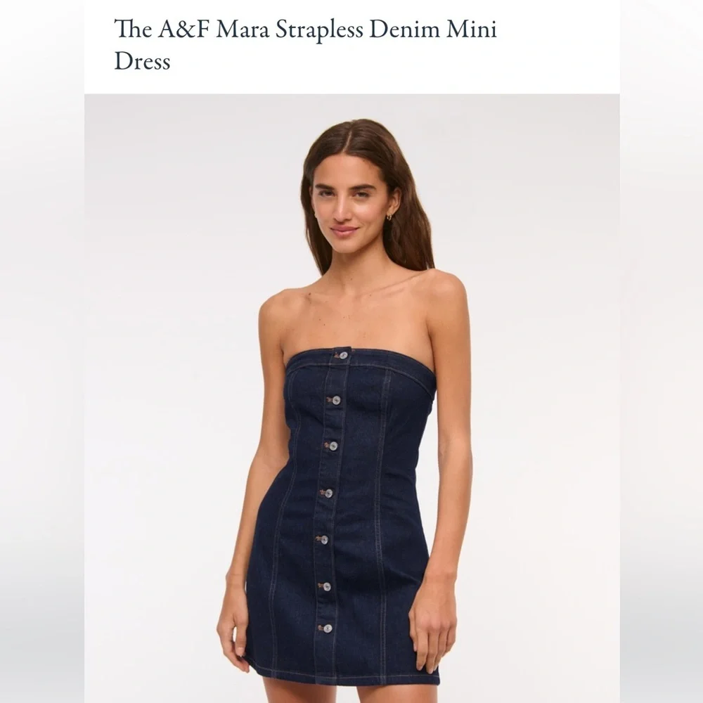 Abercrombie & Fitch Mara dark blue strapless denim dress size large - Picture 1 of 4